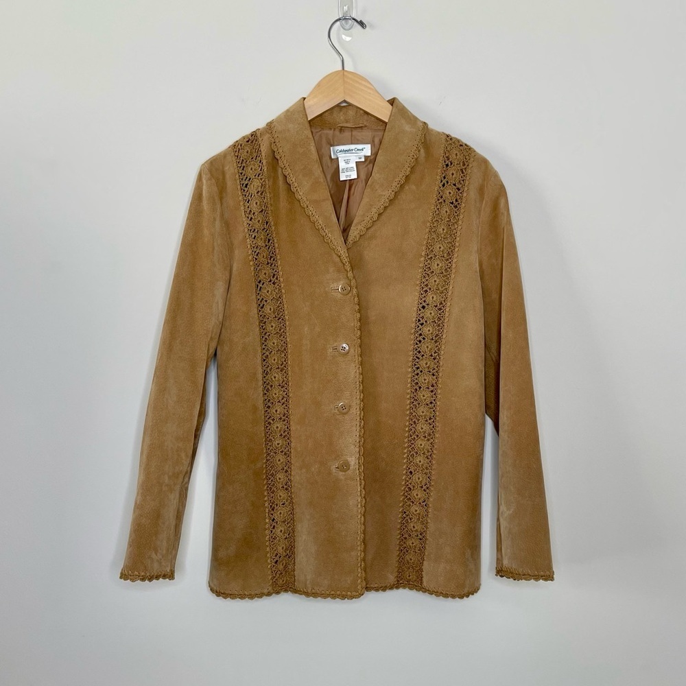Bohemian Crochet Trim Suede Jacket Blazer Y2K rodeo equestrian VTG western SizeM